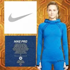 美品ナイキプロ レディース M シームレス フーディ ブルー トレーニング 長袖