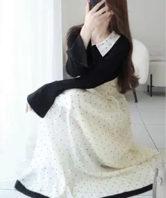 Mily bilet フレア袖ドッキングワンピース ブラック