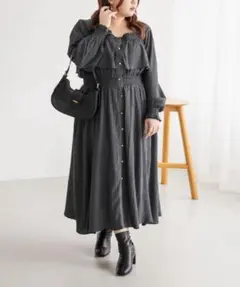 さ*ゆ様 グレー フロントボタン　ティアードワンピース　LL