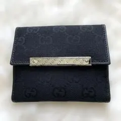 GUCCI レザー×キャンバス 二つ折り財布 GG総柄 型押し ロゴ