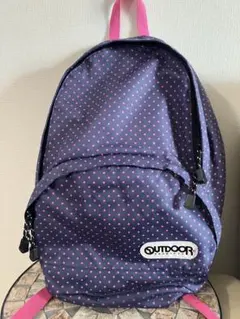 OUTDOOR ドット柄リュック ネイビー・ピンク