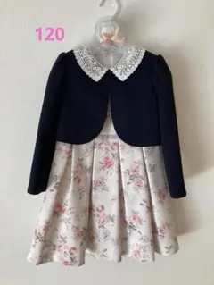 プティマイン　レース衿花柄OP+JKセット　120