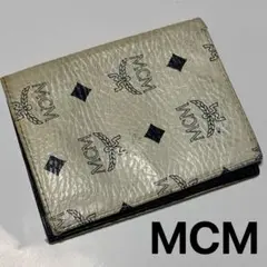 MCM 2つ折り財布 カードケース 小銭入れ ホワイト 柄 レザー ベージュ