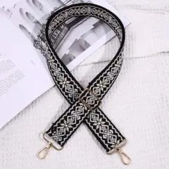 黒 ショルダーストラップ バッグストラップ 刺繍 交換用 ストラップ アレンジ