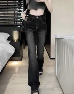 SHEIN ハイウエスト スリムフィット フレア裾 ウエスタンデニムジーンズ