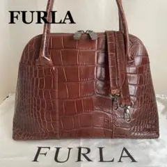 【極美品】FURLA 2wayショルダーバッグ 茶 クロコ型押し 保管袋付