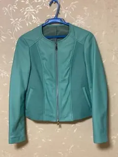 希少カラー✨adagietto レザージャケット 水色 羊革 コンパクト丈