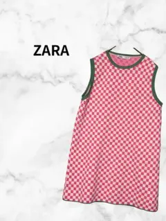 ZARA チェック柄 ノースリーブワンピース ポップカラー