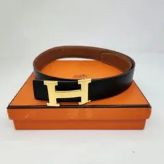 HERMES エルメスHバックル リバーシブルベルト レザー ネイビー
