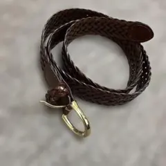 【中古】レザー レディース メッシュ 編み込み ベルト ブラウン