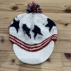 幼児　星模様ポンポン付きニットキャップ