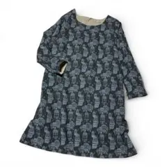 【美品】プリント柄ワンピース エプロン M〜L 裏フリース ゆったり