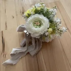 ブーケ　造花　白ベージュ調