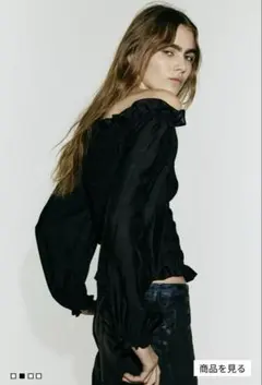 H&Mオフショルダーブラウス ブラック