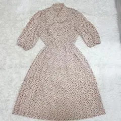 ワンピース　花柄 ヴィンテージ　フリル　レトロ　日本製　古着　美品　ガーリー