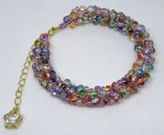 多色ビーズ ツイストデザイン ブレスレット　17cm