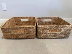 【人気商品】無印良品 重なる ラタン バスケット 中 2個