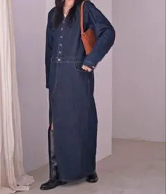 akte Vネックデニムドレス　インディゴブルーのサムネイル