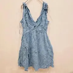 美品✨️【L】水色 ノースリーブワンピース ひざ丈 花柄 フラワー フェミニン