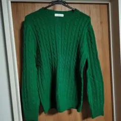 グリーン ケーブルニットセーター　メンズ　M