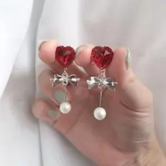 キラキラハートとりぼん(ピアス・イヤリング)