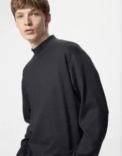 美品★ユニクロ　メンズ　ソフトニットフリースモックネックＴ　XXL ダークグレー