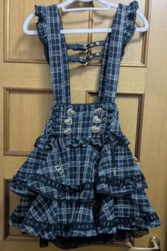 リズリサ　はしごリボンツイードティアードスカパン　ブラック