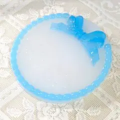 水色リボン レジントレイ ハンドメイド 小物置き