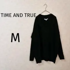 TIME AND TRUE 【M】ブラック Vネックニット セーター　トップス