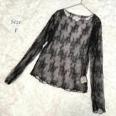 総レースシアートップス ブラック F 花柄 透け感 上品 長袖 レディース