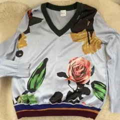 ポールスミス　花柄 Vネック長袖シャツ 水色