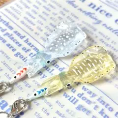 エギで釣られたアオリイカのストラップ(オス&メス)