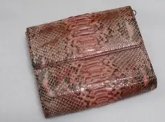 最高級 パイソン ヘビ革 ウォレット 折財布 ピンク 本革 レザー 本物 美品