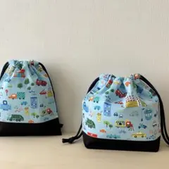 お弁当袋 給食袋 コップ袋 巾着袋セット はたらく車