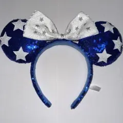 ディズニー　ミニーカチューシャ　青星　スパンコール