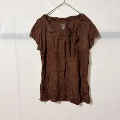 美品✨️ MERONA ブラウン Tシャツ 【S】 リボン シンプル 無地 半袖