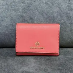 チ4/MICHAEL KORS/三つ折り財布/コーラルレッド/がま口/美品のサムネイル