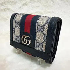極美品✨ グッチ オフディア 折財布 GGマーモント シェリーライン ネイビー