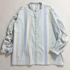 アメリカンホリック/綿100/長袖シャツ/バンドカラー/ストライプ/L/春