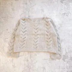 ニット セーター 透かし編み 短丈 ショート丈 クロップド丈 M