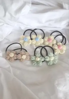 かぎ針編み　お花のヘアゴム　8個セット