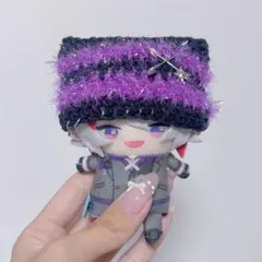 【黒×紫キラ】にじぱぺっと　ぬい帽子　ぬい服　ネコ耳　ニット帽 10cmぬい