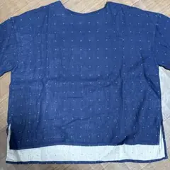ネイビー ドット柄 ダブルガーゼ　半袖トップス