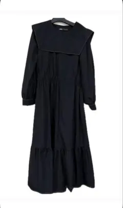 【美品】ZARA ザラ セーラーカラー ロングワンピース ブラック S