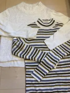 ホワイト/ストライプ ニット2点セット