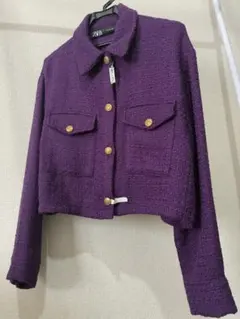 ZARA パープル クロップドジャケット　クリーニング済み