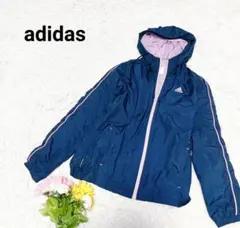 アディダス【M】ウィンドブレーカー　フルジップ　羽織り　刺繍ロゴ　ワンポイント