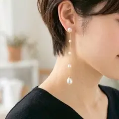 新品 淡水パール ロングイヤリング ゴールド 揺れる 上品 高見え 大人可愛い