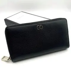 鑑定済み グッチ ラウンドファスナー 長財布 ドリアン GG 金具 レザー 黒