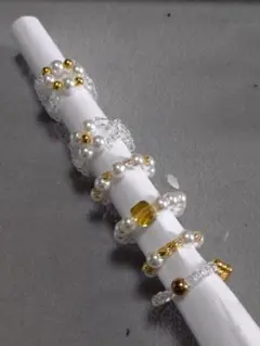 ハンドメイド パール ゴールドビーズ リングセット